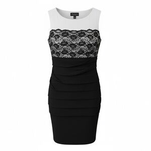 Chic Black and White Lace Midi Dress